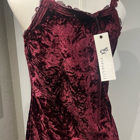Paparazzi Red Velvet Tank Top with Lace Trim - Picture 5 of 9